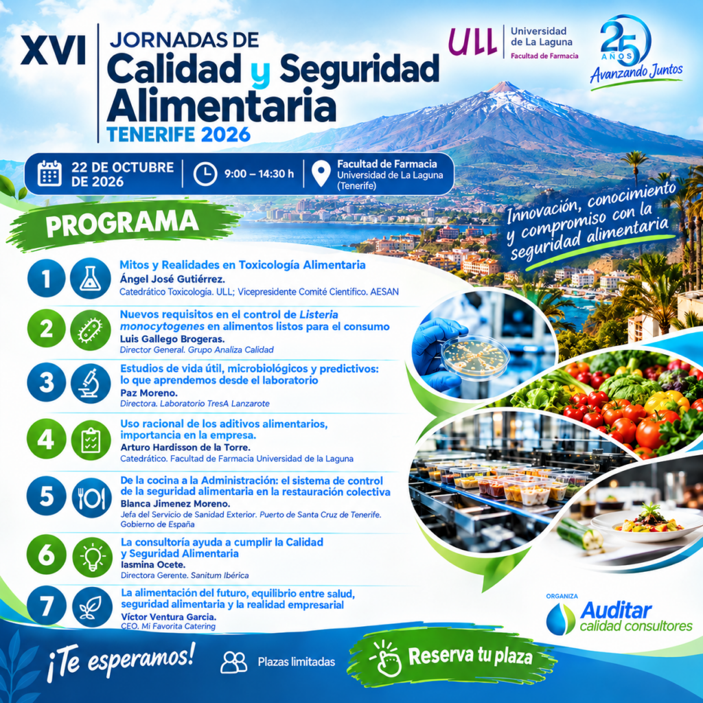 Tenerife acoge las XVI Jornadas de Calidad y Seguridad Alimentaria 2026, con motivo del 25º aniversario de Analiza Calidad